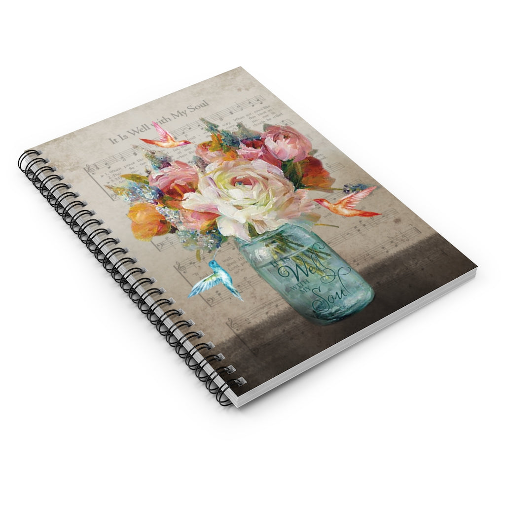 Spiral Notebook - Ruled Line Hummingbird It is Well with My Soul Black White Portrait Personalized Gift Stationery Gift Family Friend Gift Unisex