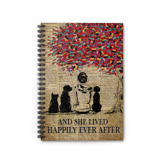 Spiral Notebook - Ruled Line Motivational and She Lived Happily Ever After, Gift for Animal Lover - Vintage Notebook On Birthday, Christmas Family Friend Awesome Gift