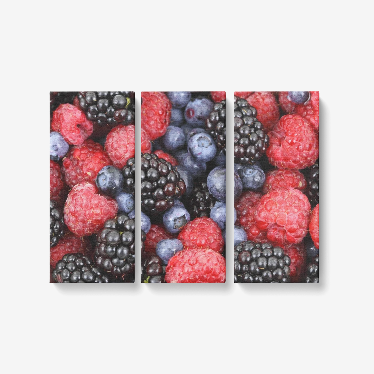 Personalized 3 Piece Canvas Wall Art Decor Living Room, Bed Room, Kitchen- Raspberries and Blueberry - One Size 3 x 8"x18"
