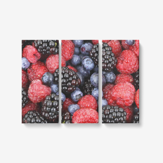 Personalized 3 Piece Canvas Wall Art Decor Living Room, Bed Room, Kitchen- Raspberries and Blueberry - One Size 3 x 8"x18"