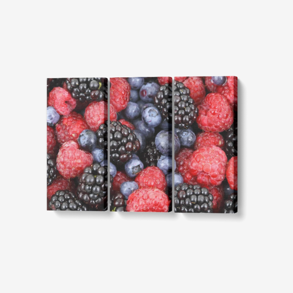 Personalized 3 Piece Canvas Wall Art Decor Living Room, Bed Room, Kitchen- Raspberries and Blueberry - One Size 3 x 8"x18"