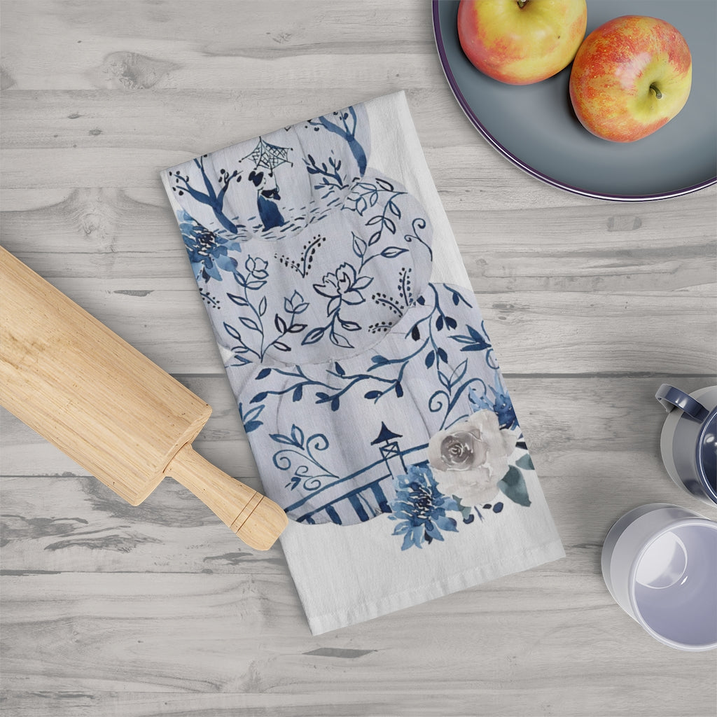 Kitchen Towel, Blue Floral Chinoiserie Tea Towel, Blue Chinoiserie Pumpkins, Blue Floral Decor, Kitchen Gift, Chinoiserie Kitchen Décor Drying Cloth Tea Towels for Cooking Baking