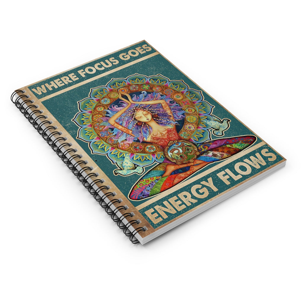 Spiral Notebook Where Focus Goes Energy Flows Yoga Girl School Smart Spiral Subject College Ruled Notebook