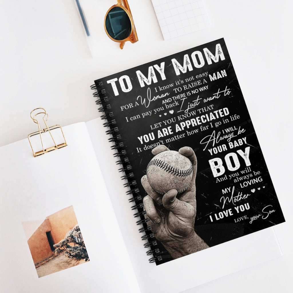 Spiral Notebook Birthday Gifts Inspirational Ideas Forever Baseball - Son to Mom - My Loving Mother Gift Unisex, Awesome Birthday Perfect Happy Ruled Line