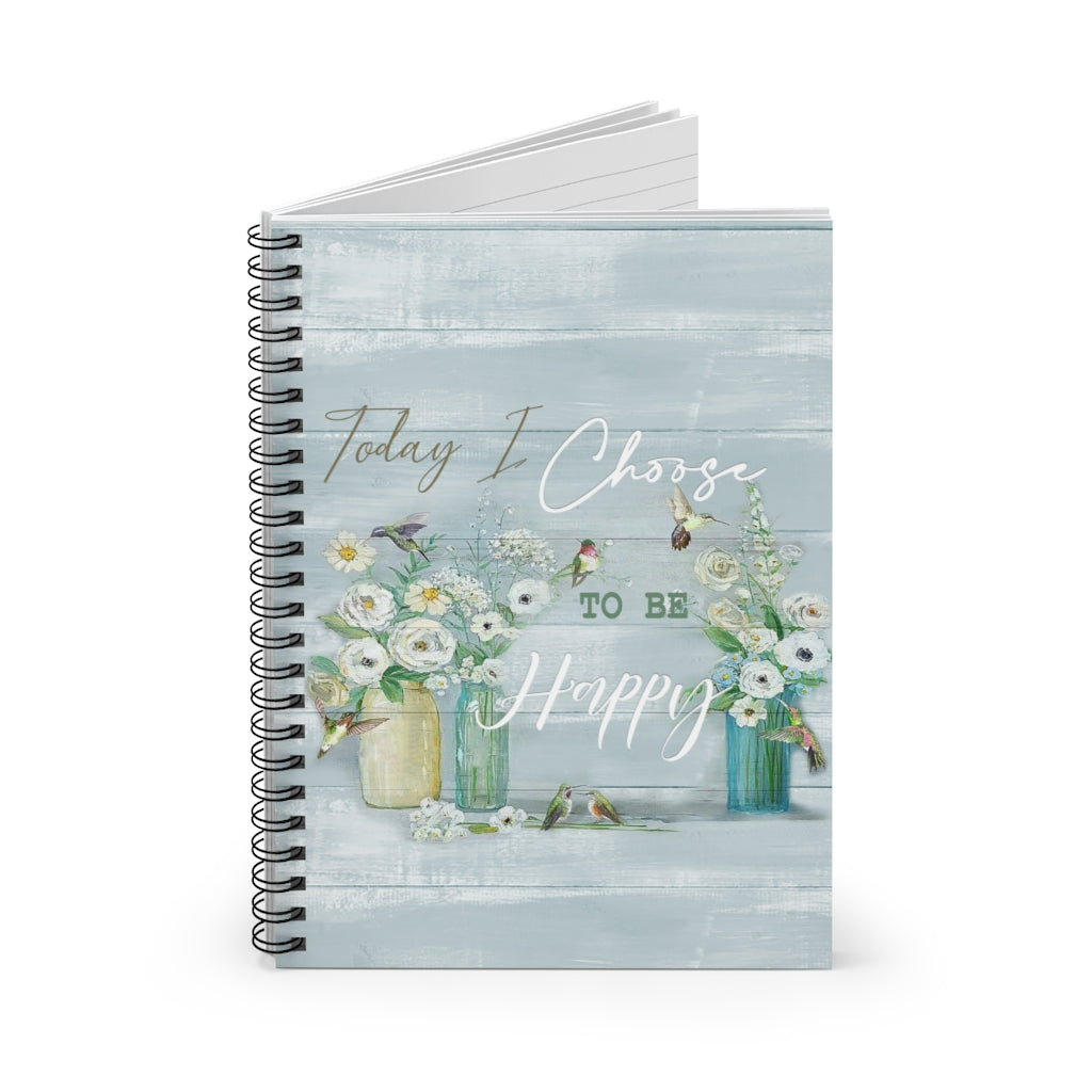 Spiral Notebook - Ruled Line Hummingbird Today I Choose to Be Happy Flying Bird Framed Wall Art Living Room Gift for Family On Anniversary Christmas