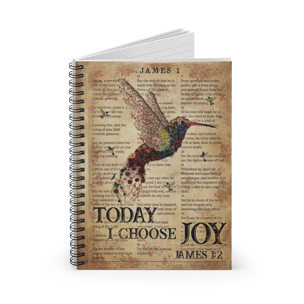 Spiral Notebook - Ruled Line Catchphrase Works Today I Choose Joy Hummingbird Stationery Gift Spiral Notebooks Soft Cover 118 Pages Lined Notebook