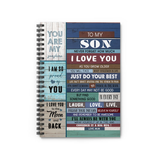 Spiral Notebook Personalized To My Son Love from Mom Vintage Signs Woven Blankets Gifts for Son Ruled Line