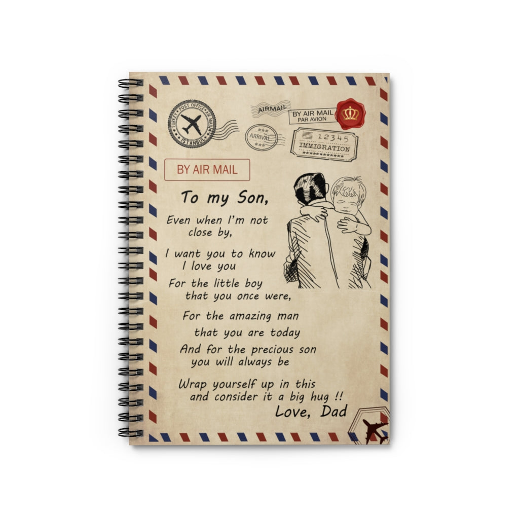 Spiral Notebook - Ruled Line Blanket Personalized Air Mail Letter to Son Big Hug from Dad Gifts for Son Birthday, Holiday Gift Ideas Baby Journal