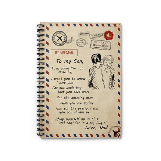 Spiral Notebook - Ruled Line Blanket Personalized Air Mail Letter to Son Big Hug from Dad Gifts for Son Birthday, Holiday Gift Ideas Baby Journal