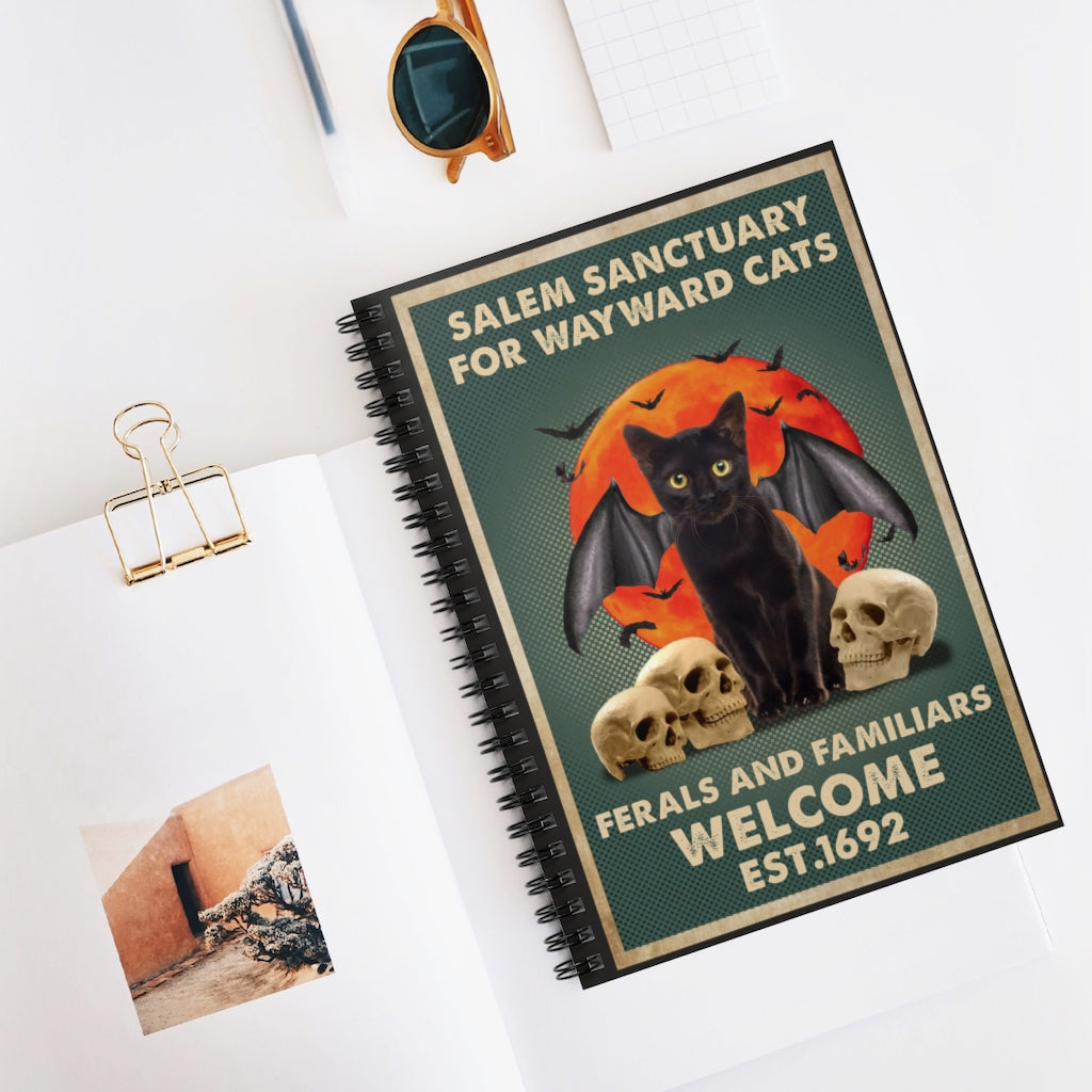 Spiral Notebook - Ruled Line Meaningful Gifts Salem Sanctuary for Wayward Cats Ferals and Familiars Black Catt Gift Family Unisex Awesome On Birthday