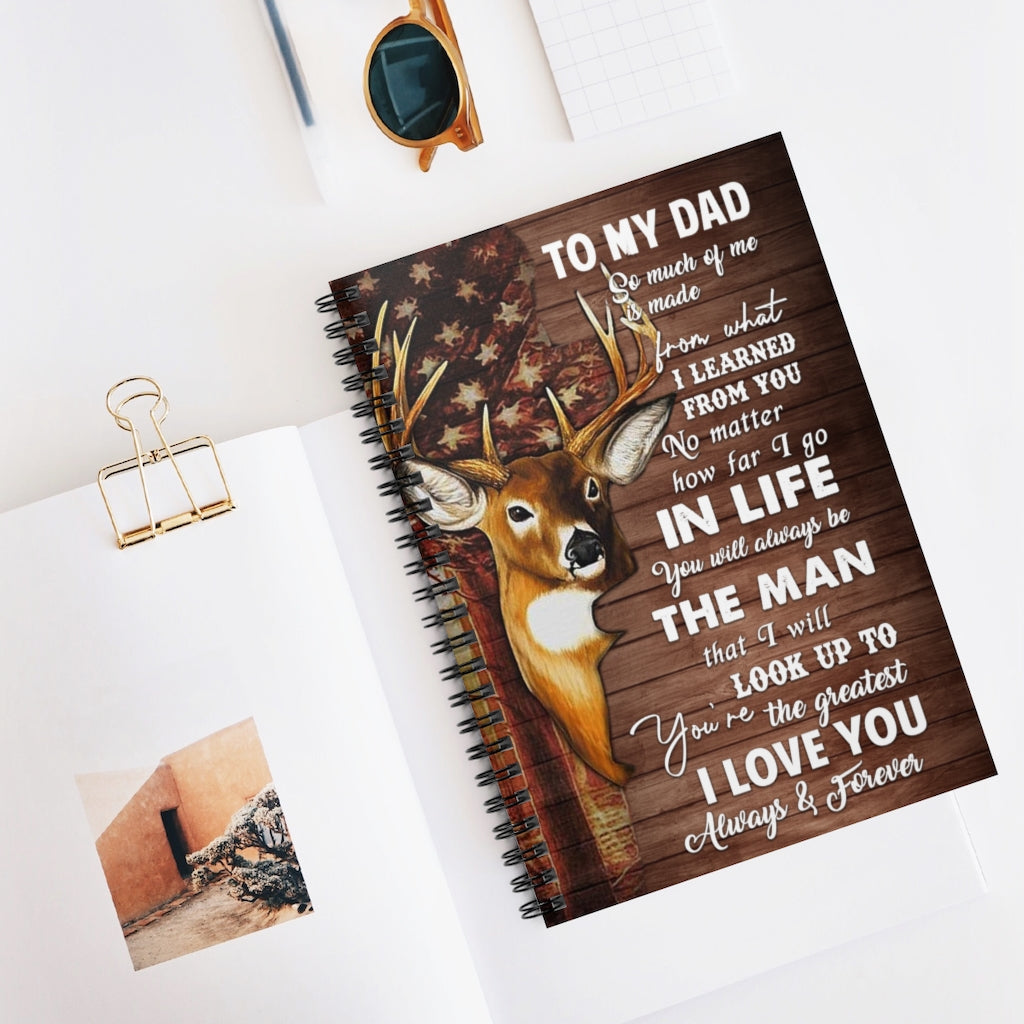 Spiral Notebook Deer USA Flag to My Dad Farmhouse Birthday Christmas Wedding Housewarming Gift Ruled Line