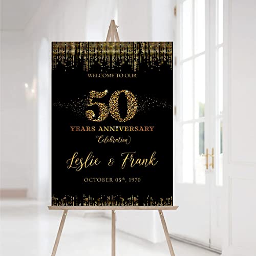 VIRAGIL 50Th Wedding Anniversary Decorations Sign - Custom Golden Anniversary Yard Sign Personalized Marriage Anniversary Party Poster - Happy 50Th Anniversary Welcome Sign Poster