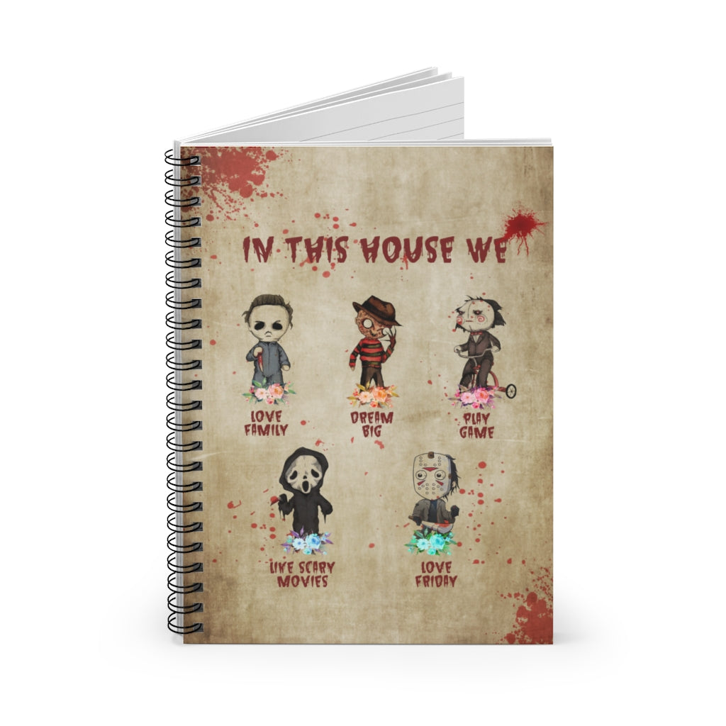 Spiral Notebook - Ruled Line Grandma In This House We Love Family Dream Big Love Friday Cute Horror Movie Character Woman Bedroom Birthday Gifts for Woman