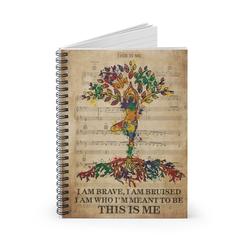 Vintage Music I Am Brave Pride Yoga Spiral Notebook School Smart Spiral Composit Cover Spiral Organization Book