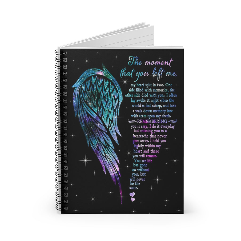 Stationery Gift Spiral Notebook - Ruled Line Angel Wings – The Moment That You Left Me My Heart Split In Two For Office, Students, School Supplies