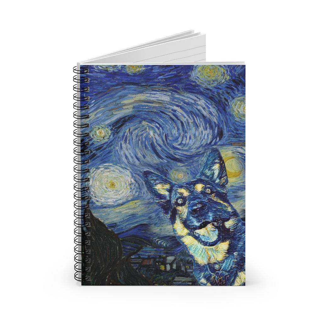 Personalised Notebook, German Shepherd Starry Night Black White Spiral Notebook - Ruled Line