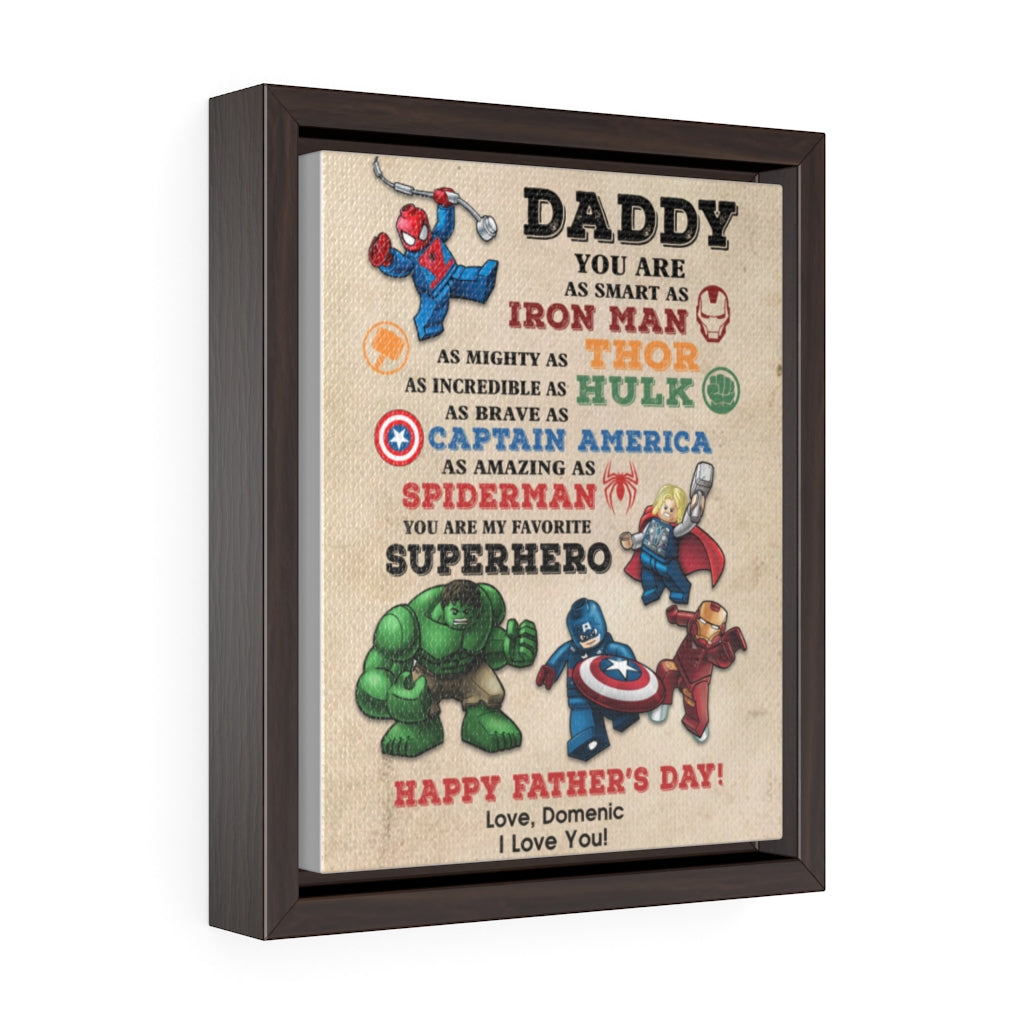 KORAFINA Personalized Name from Daughter, Son Framed Canvas - Daddy You are My Favorite Superhero for Dad Birthday Gift Wall Art 8x10