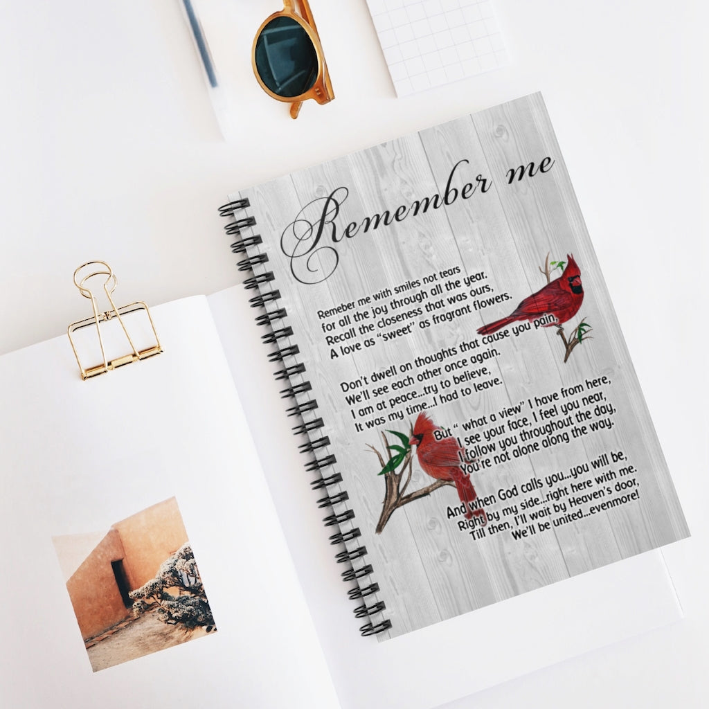 Amazing Remember Me with Smiles Not Tears Memorial – Cardinal Red Bird Decoration Gift Family Unisex Awesome On Birthday, Christmas, Spiral Notebook - Ruled Line
