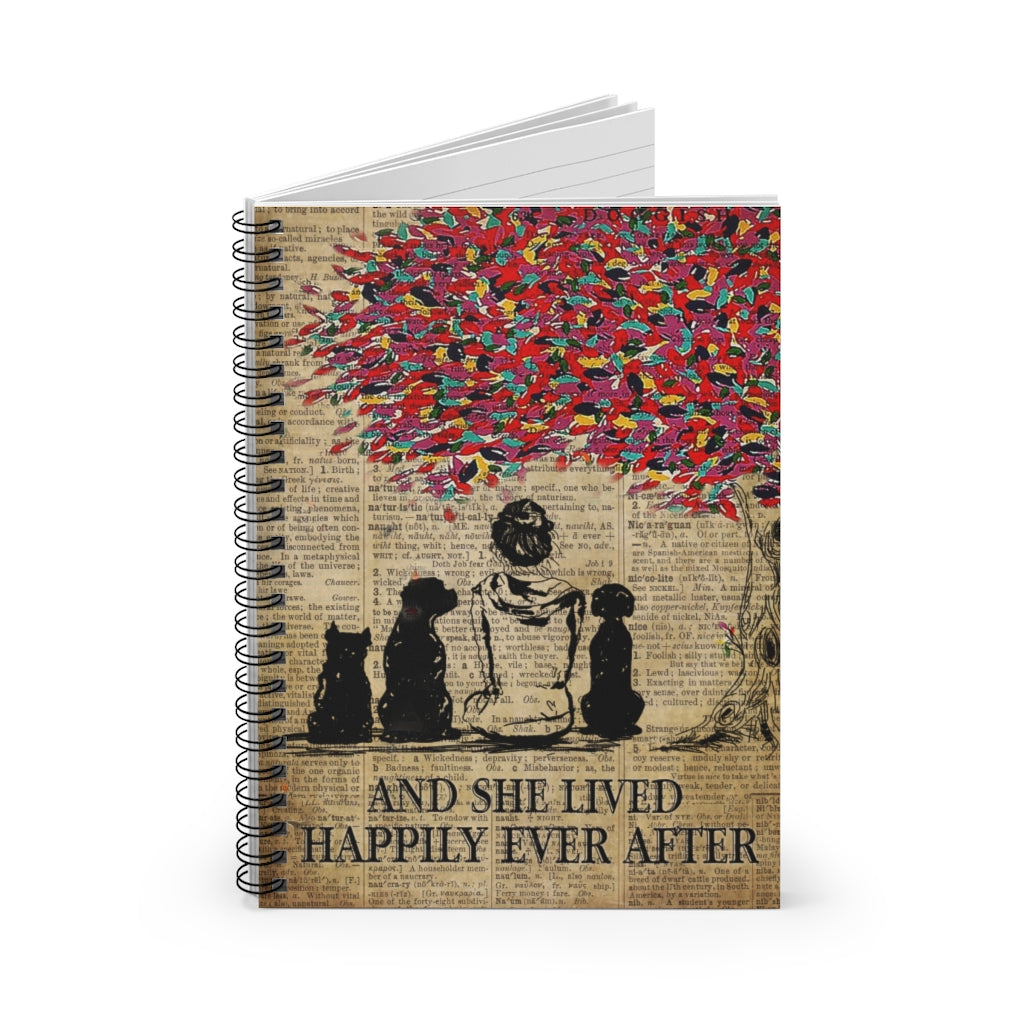 Spiral Notebook - Ruled Line Motivational and She Lived Happily Ever After, Gift for Animal Lover - Vintage Notebook On Birthday, Christmas Family Friend Awesome Gift