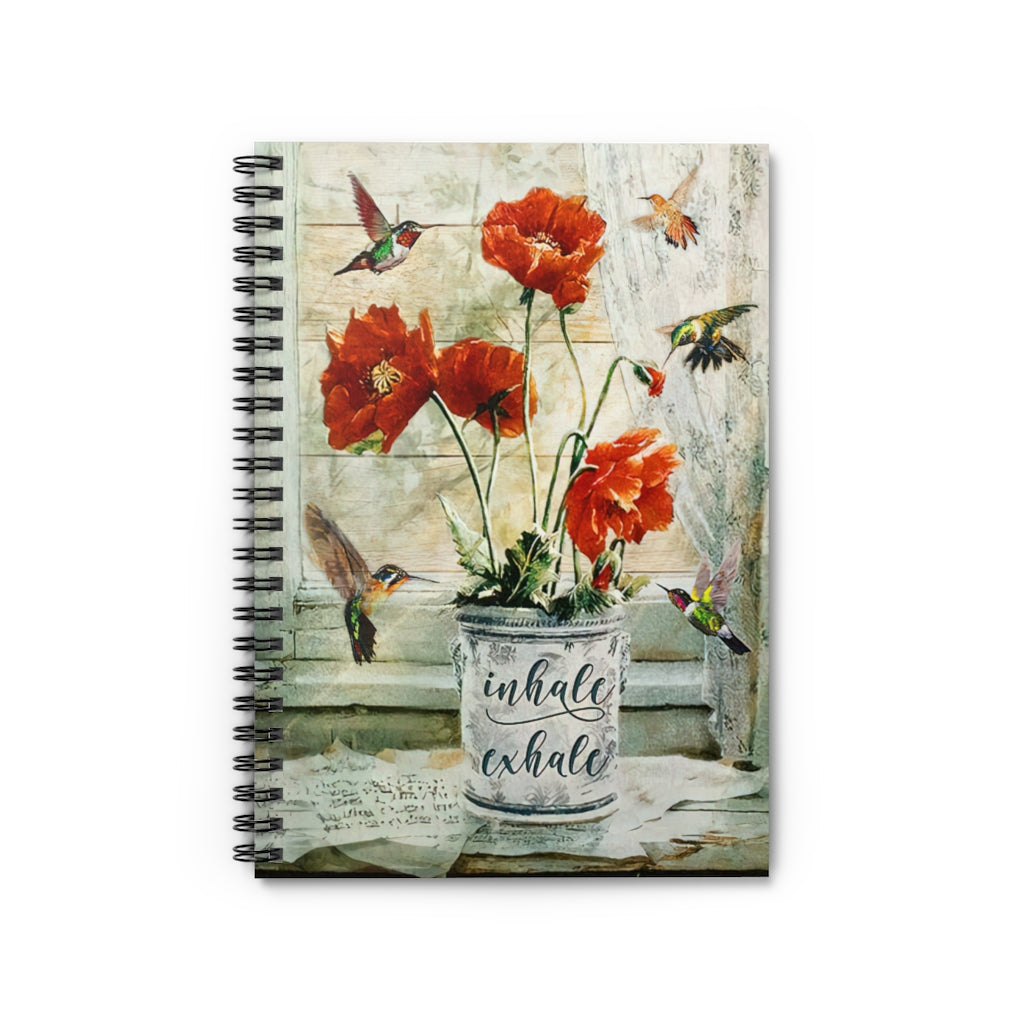 Vigifsana Hummingbird Journal Beautiful Hummingbird and Poppy Flowerinhale Exhale Spiral Notebook for Office, Students, School Supplies Inspirational Art Gifts