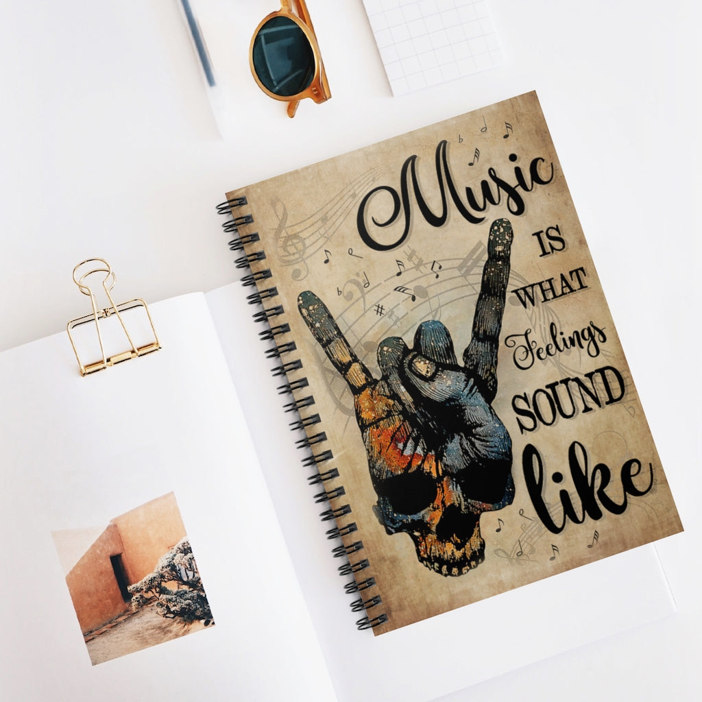 Spiral Notebook - Ruled Line Blue Earth Skull Rock Hand Music Feel Sound Like New Parents College Ruled Paper 118 Sheets Gift Ideas