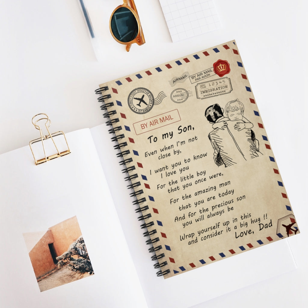 Spiral Notebook - Ruled Line Blanket Personalized Air Mail Letter to Son Big Hug from Dad Gifts for Son Birthday, Holiday Gift Ideas Baby Journal