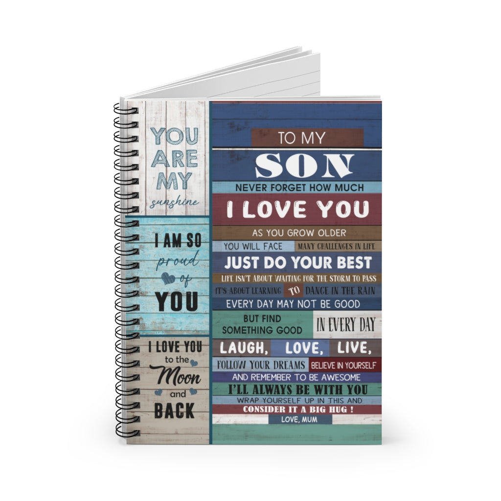 Spiral Notebook Personalized To My Son Love from Mom Vintage Signs Woven Blankets Gifts for Son Ruled Line