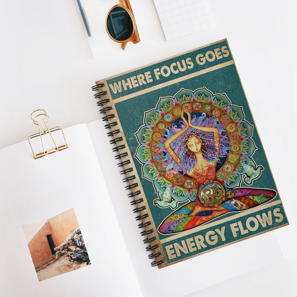 Spiral Notebook Where Focus Goes Energy Flows Yoga Girl School Smart Spiral Subject College Ruled Notebook