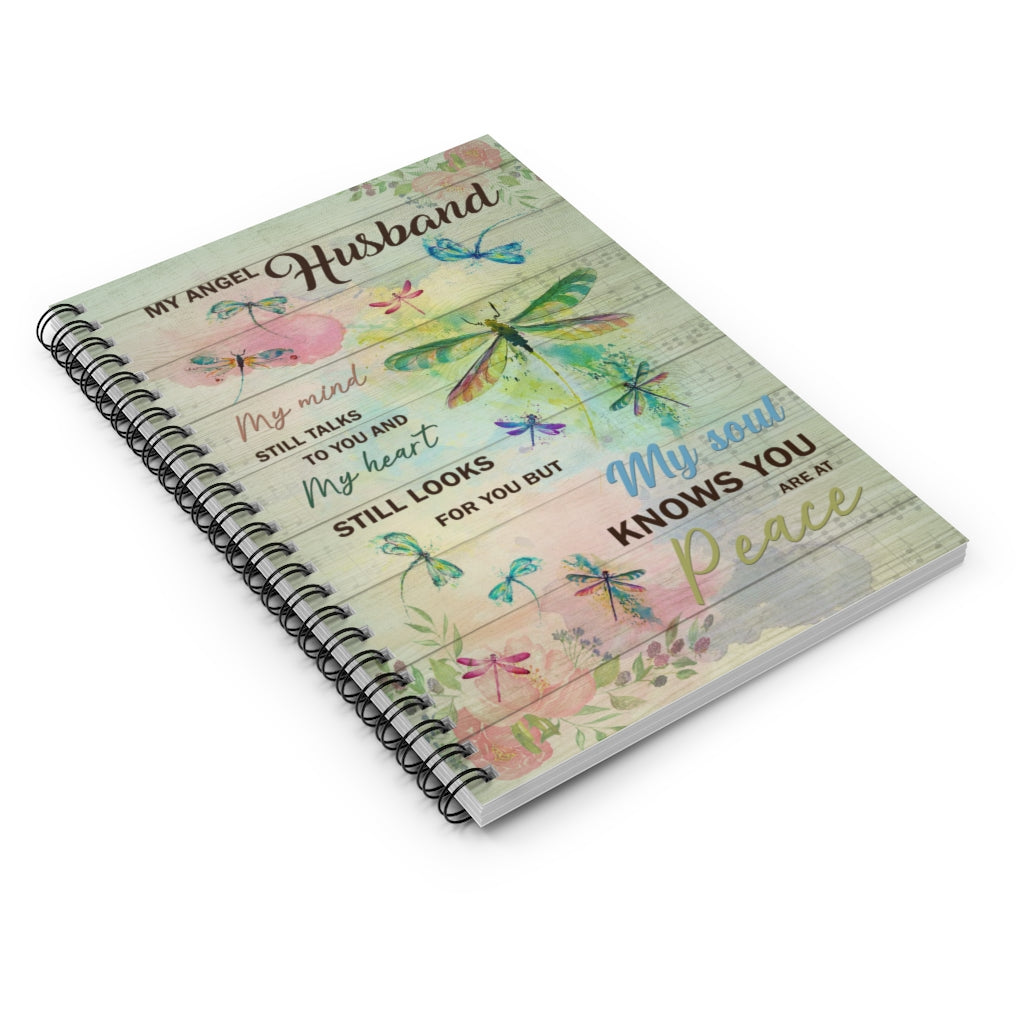 Spiral Notebook Funny Dragonflies Husband Gifts - Dragonflies My Angel Husband My Mind Still Talks to You