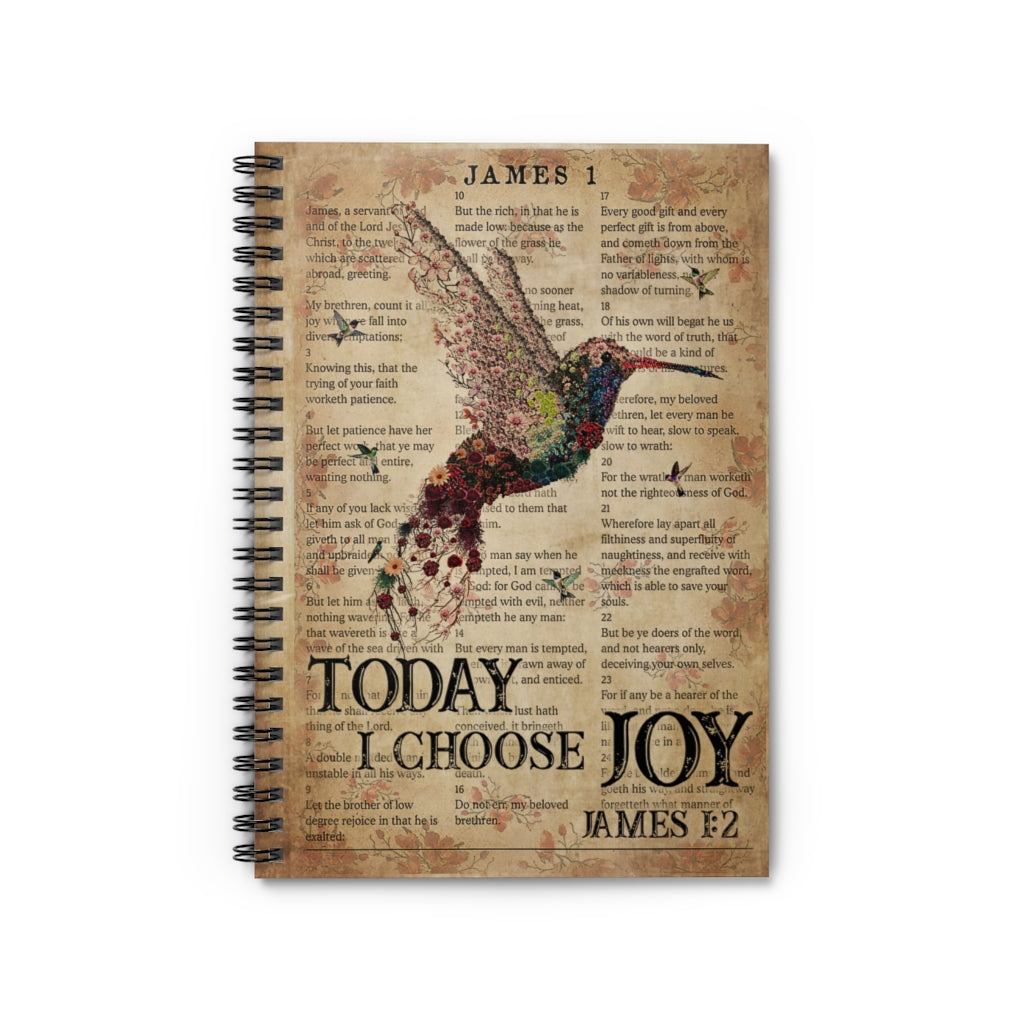 Spiral Notebook - Ruled Line Catchphrase Works Today I Choose Joy Hummingbird Stationery Gift Spiral Notebooks Soft Cover 118 Pages Lined Notebook