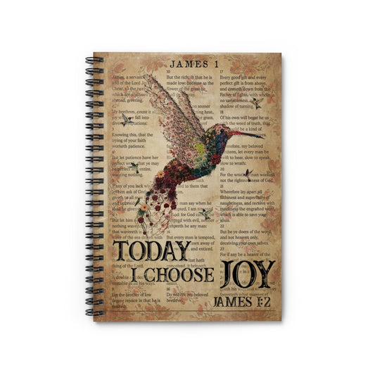 Spiral Notebook - Ruled Line Catchphrase Works Today I Choose Joy Hummingbird Stationery Gift Spiral Notebooks Soft Cover 118 Pages Lined Notebook