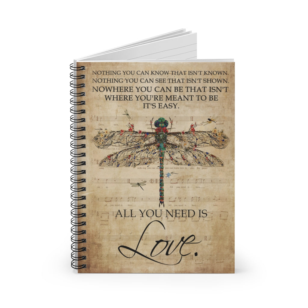 Vigifsana Notebook Journals Dragonfly All You Need is Love Vertical Spiral Notebook Wide Rule, Basics Wide Ruled Wire Bound Stationery Gift Sets for Child Job Journal