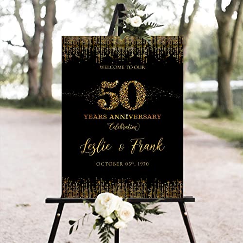 VIRAGIL 50Th Wedding Anniversary Decorations Sign - Custom Golden Anniversary Yard Sign Personalized Marriage Anniversary Party Poster - Happy 50Th Anniversary Welcome Sign Poster