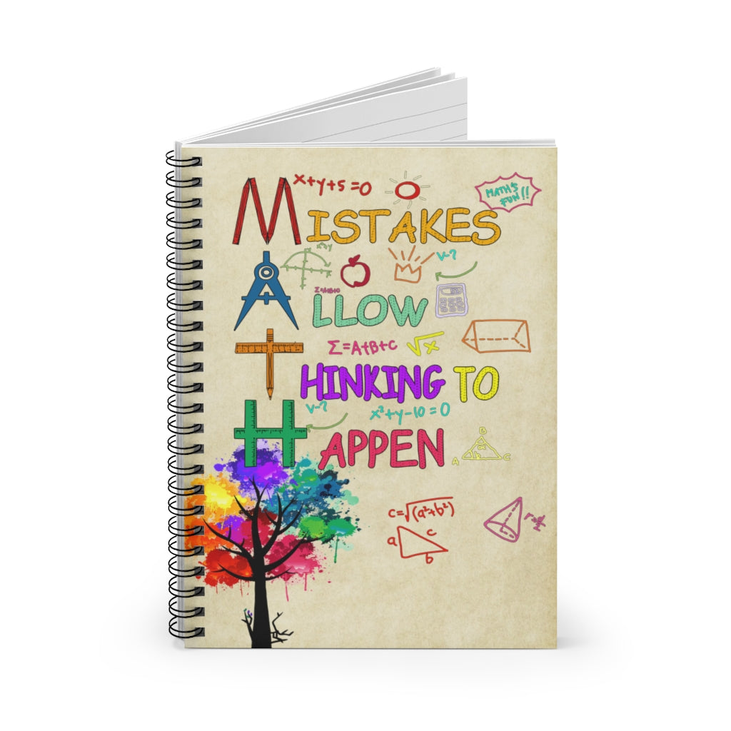 Spiral Notebook - Birthday Gifts Decorative Wall Murals Jobs Teachers Mistakes Allow Thinking to Happen Family Friend Gift Unisex, Awesome Ruled Line