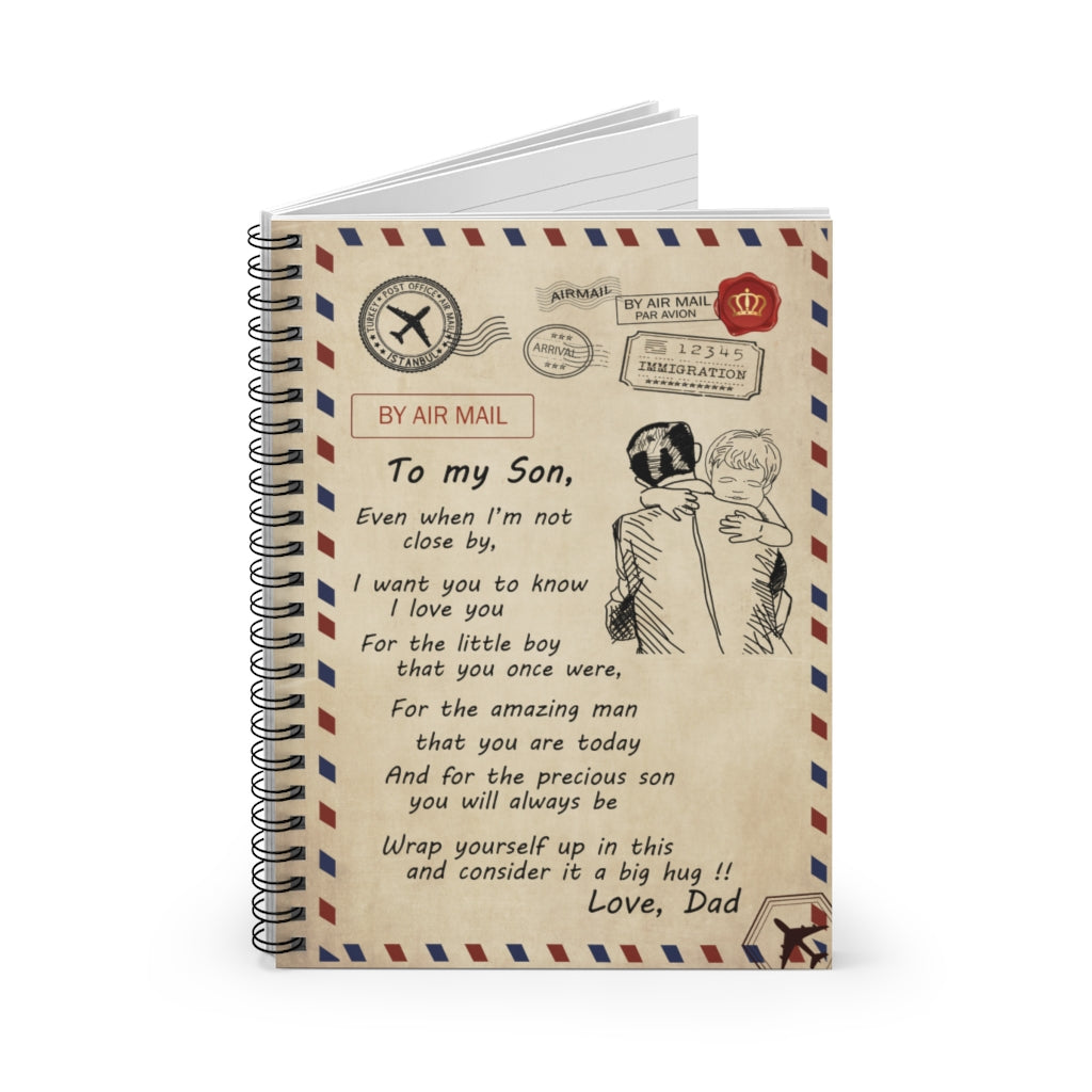 Spiral Notebook - Ruled Line Blanket Personalized Air Mail Letter to Son Big Hug from Dad Gifts for Son Birthday, Holiday Gift Ideas Baby Journal