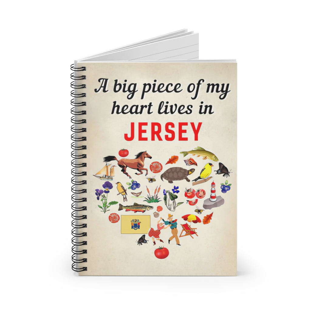 Spiral Notebook - Ruled Line A Big Piece Of My Heart Lives In Jersey Wide Rule Stationery Gift Spiral Notebooks Soft Cover