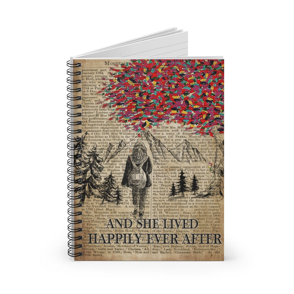 Spiral Notebook - Ruled Line Motivational Gift Hiking and She Lived Happily Ever After Gift for Women, Awesome Christmas, Birthday Gift
