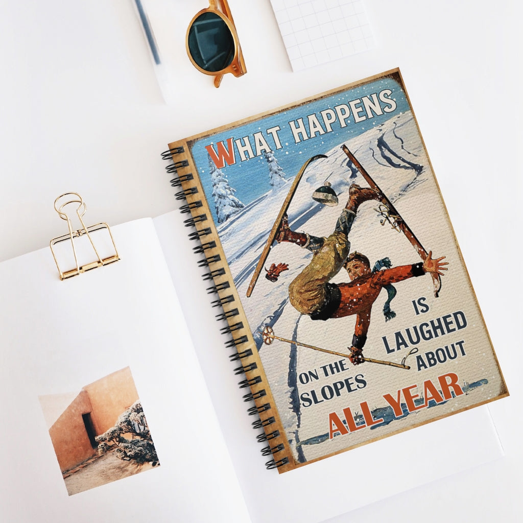 Spiral Notebook Skiing What Happens On The Slope Inspirational to My Family Friend Gift Unisex Basics Wide Ruled Wirebound Spiral Notebook