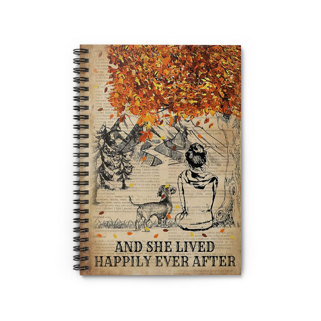 Spiral Notebook - Ruled Line Poster Fall Tree Dictionary Dachshund Lived Happily Awesome Happy Birthday Gift Meaningful Quote Wide Rule School Smart Spiral Composit
