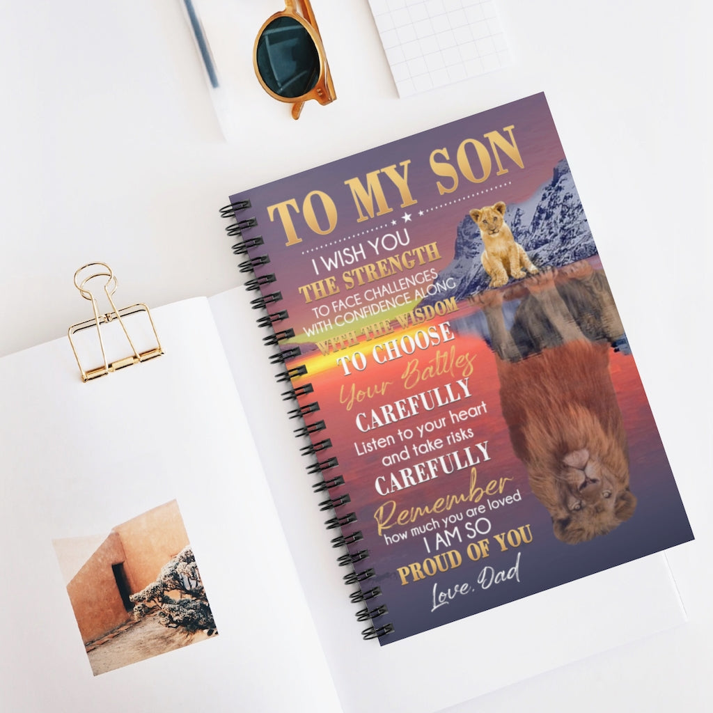 Notebook from Mom to My Son I Wish You The Strength to Face Challenges Lion – Gift Family Awesome On Birthday Spiral Notebook - Ruled Line