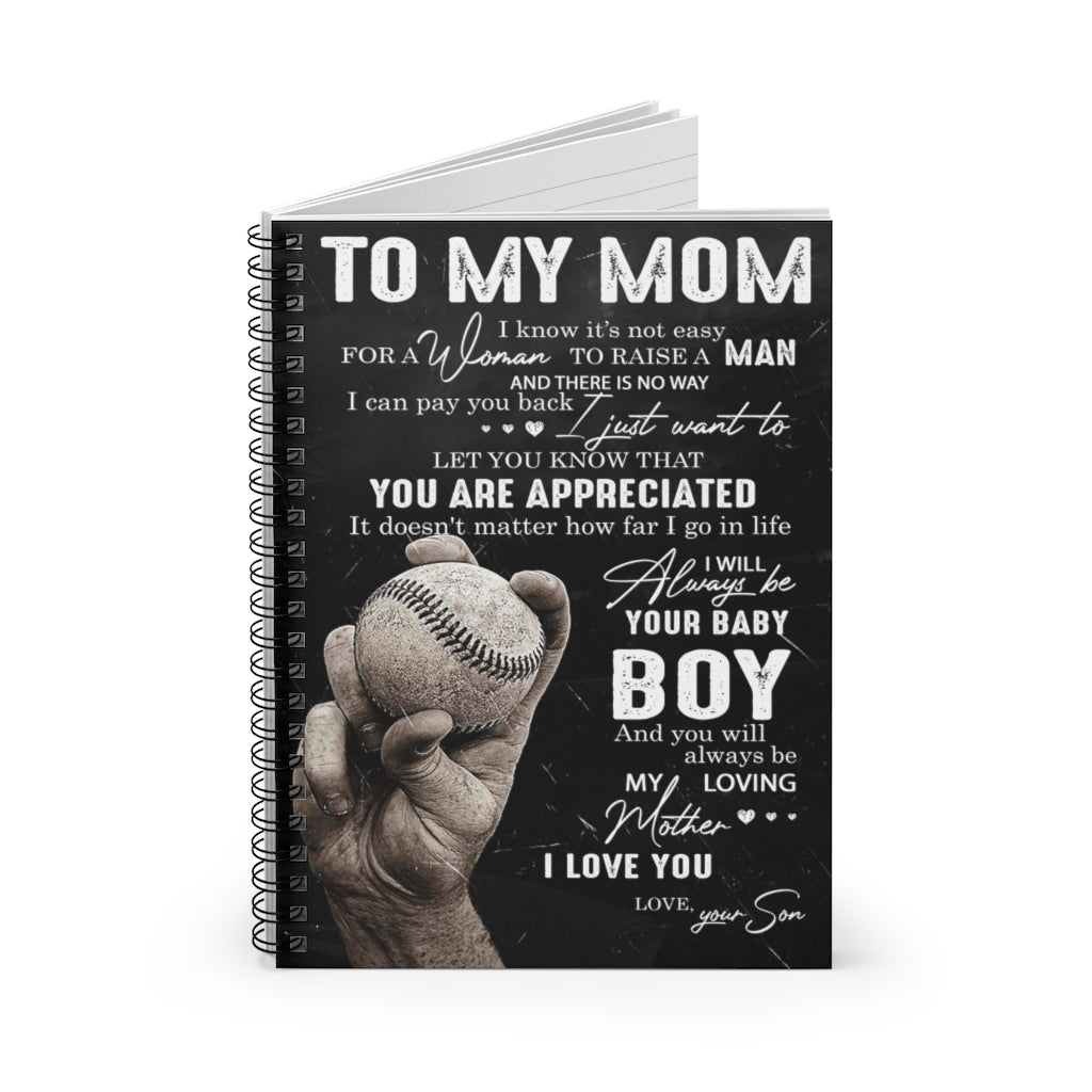 Spiral Notebook Birthday Gifts Inspirational Ideas Forever Baseball - Son to Mom - My Loving Mother Gift Unisex, Awesome Birthday Perfect Happy Ruled Line
