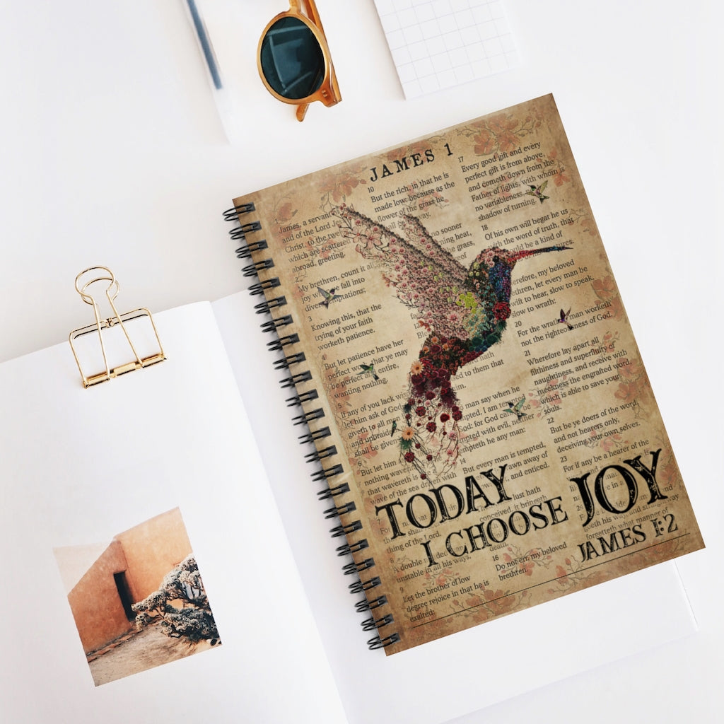 Spiral Notebook - Ruled Line Catchphrase Works Today I Choose Joy Hummingbird Stationery Gift Spiral Notebooks Soft Cover 118 Pages Lined Notebook