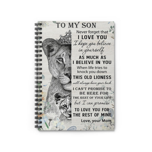 Spiral Notebook Lion To My Son For Office, Students, School Supplies Writing Notebook 118 Pages Friendly Notebook