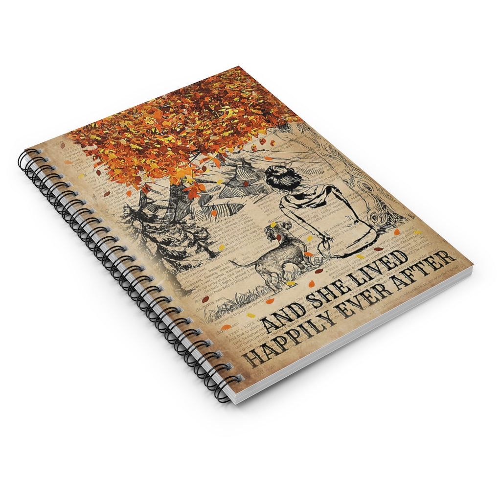 Spiral Notebook - Ruled Line Poster Fall Tree Dictionary Dachshund Lived Happily Awesome Happy Birthday Gift Meaningful Quote Wide Rule School Smart Spiral Composit