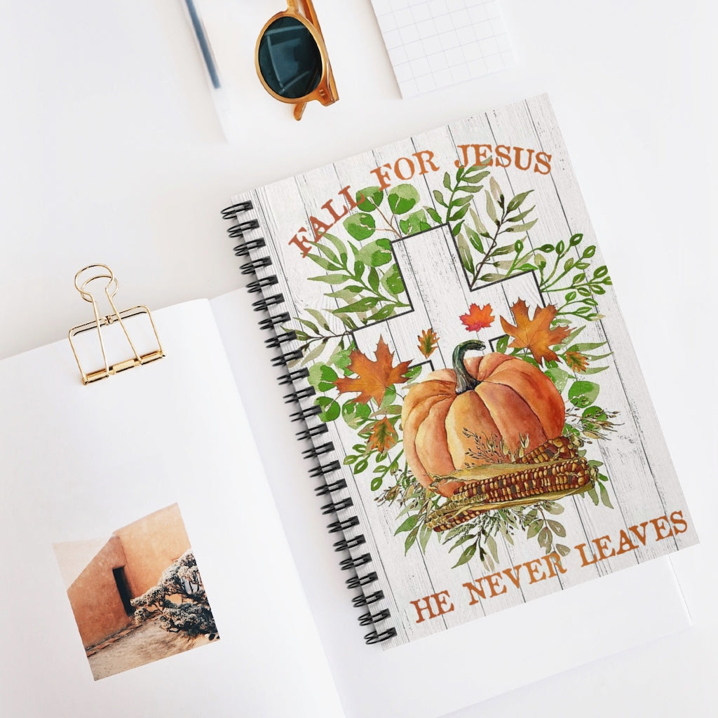 Spiral Notebook - Ruled Line Fall for Jesus He Never Leave Fall for Jesus Vertical, Jesus Never Leave, Jesus Quote Unframed Prints Wall Art Man's Bedroom Decor, Gifts for Him
