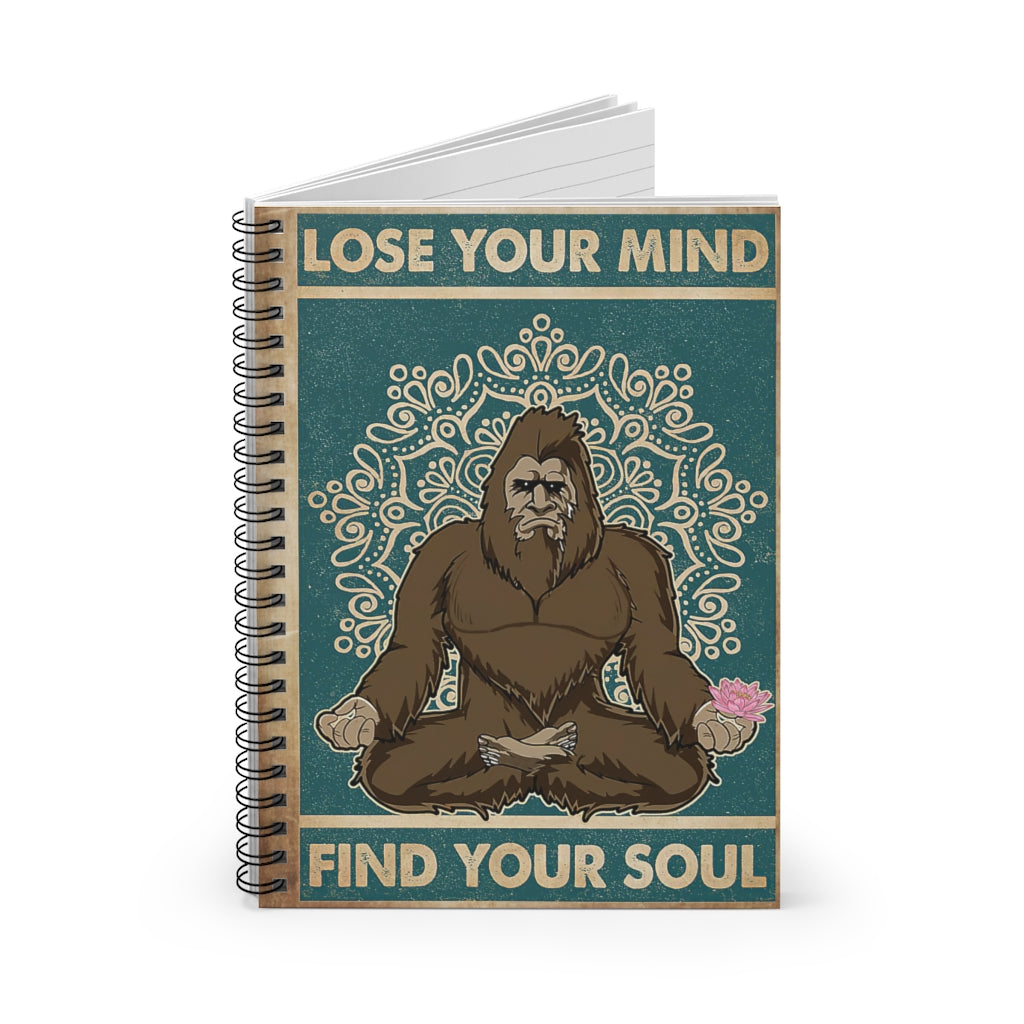 Spiral Notebook - Ruled Line Retro Find Your Soul Bigfoot Yoga Spiral Notebooks Soft Cover 118 Pages Lined Notebook