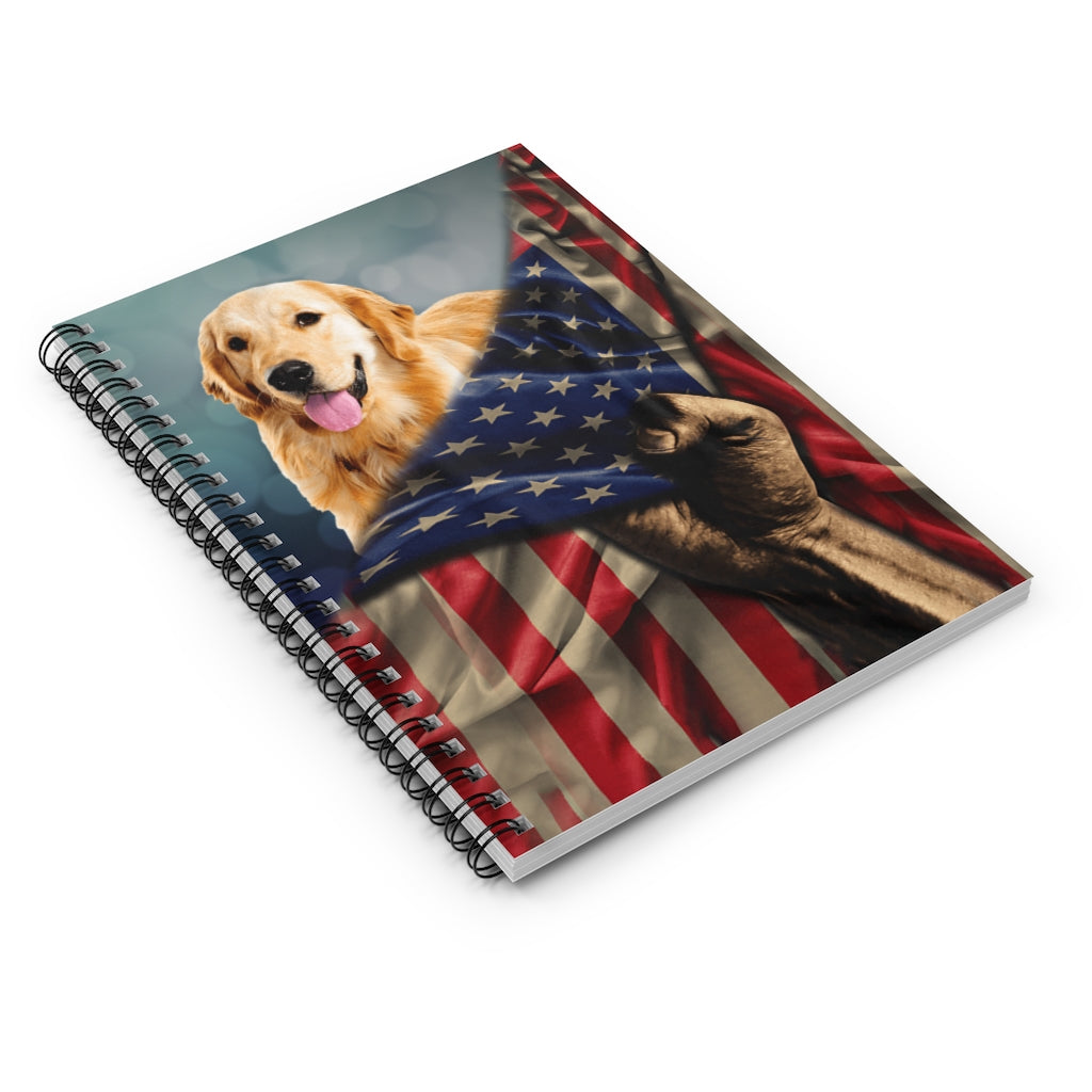 Personalized Notebook Golden Retriever Dog American USA Flag On Birthday, Christmas Spiral Notebook - Ruled Line