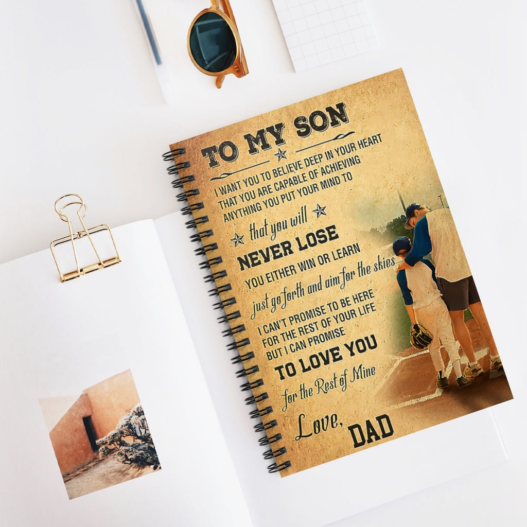 Spiral Notebook - Ruled Line Baseball To My Son Vertical Poster Friendly Notebook Awesome Happy Birthday Gift Basics Wide Ruled Wire bound Spiral Notebook Wide Rule