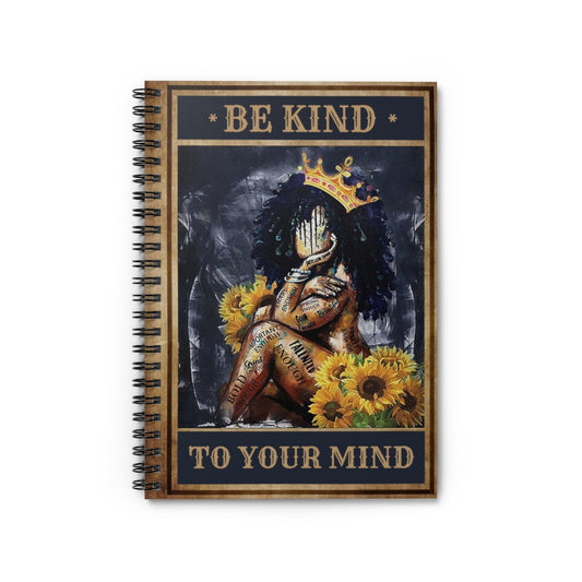 Spiral Notebook to My Mom African American Be Kind to Your Mind, Black Queen Sunflower, Black Women Art, Wall Hanging, Birthday Gifts for Him Ruled Line