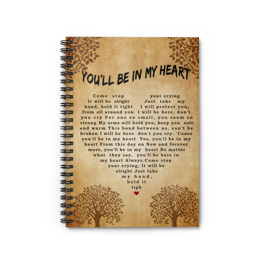 Notebook You'll Be in My Heart Lyrics Canvas, Tarzan Movies Song Music Vintage, Christmas Spiral Notebook - Ruled Line